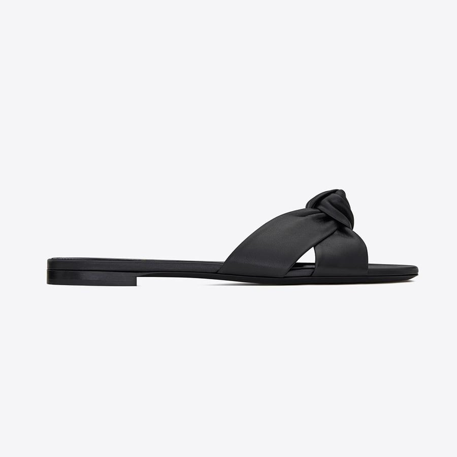 Saint Laurent Bianca Flat Mules in Smooth Leather – Black (Woman)