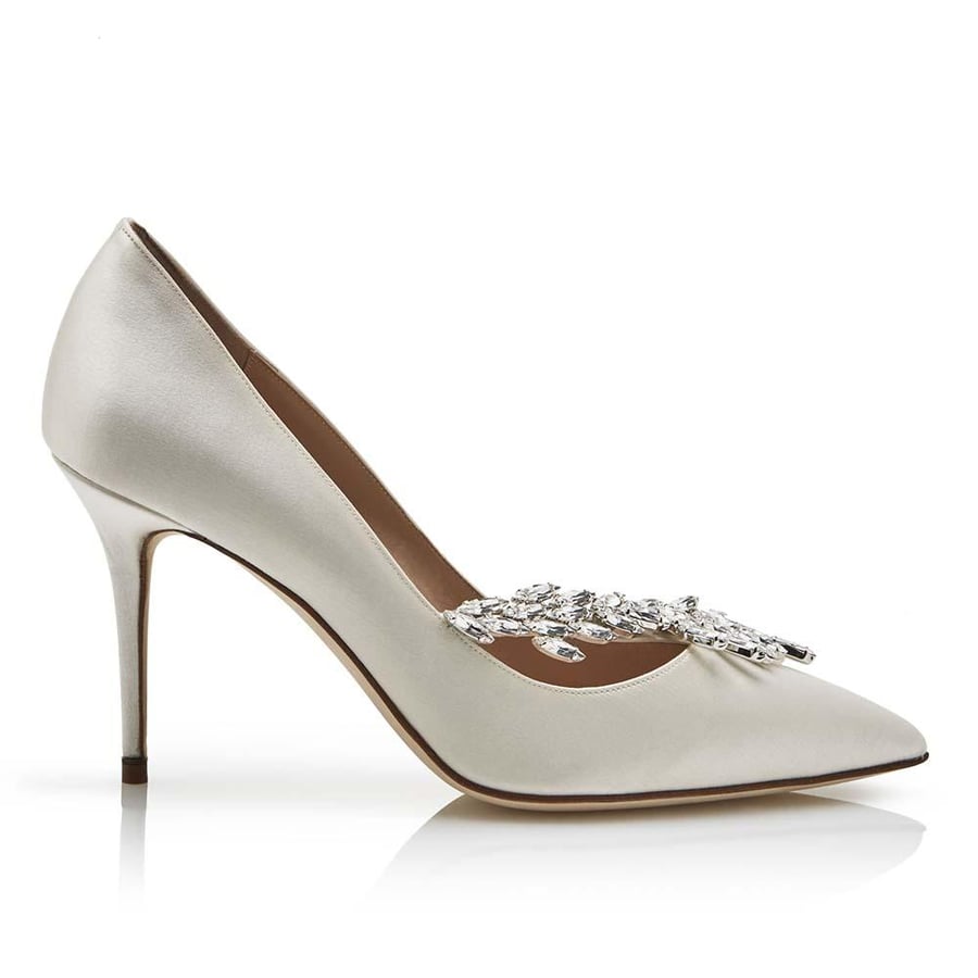 Manolo Blahnik Nadira Satin Jewel Buckle Pumps 90mm Heel – White (Woman)