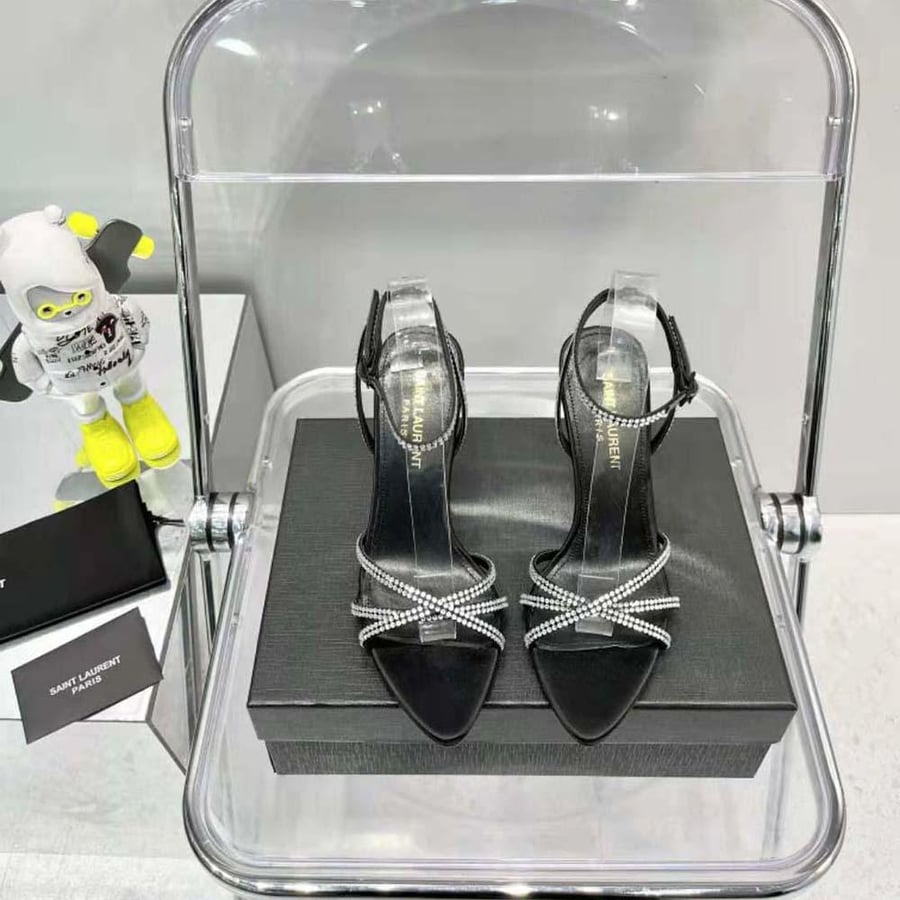 Saint Laurent Ava Sandals in Crepe Satin with Rhinestones (Woman)