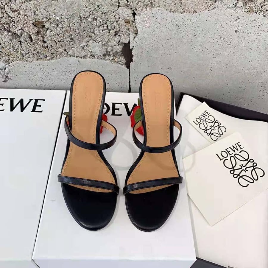 Loewe Rose Heel Sandal in Goatskin 10cm Heel Height – Black (Woman)
