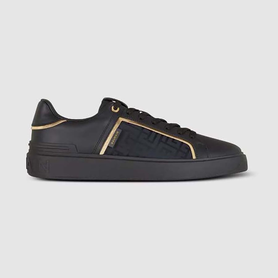 Balmain B-court Monogrammed Nylon and Leather Trainers – Black (Unisex)