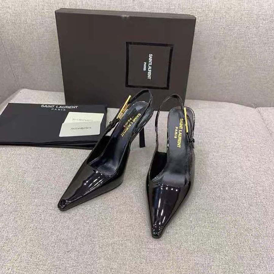 Saint Laurent Lee Slingback Pumps in Glazed Leather – Black Style 2 (Woman)