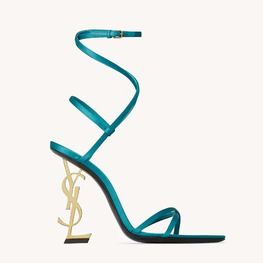 Saint Laurent Opyum Sandals in Satin Crepe – Blue (Woman)