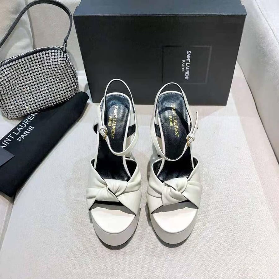 Saint Laurent Bianca Sandals in Smooth Leather – White (Woman)