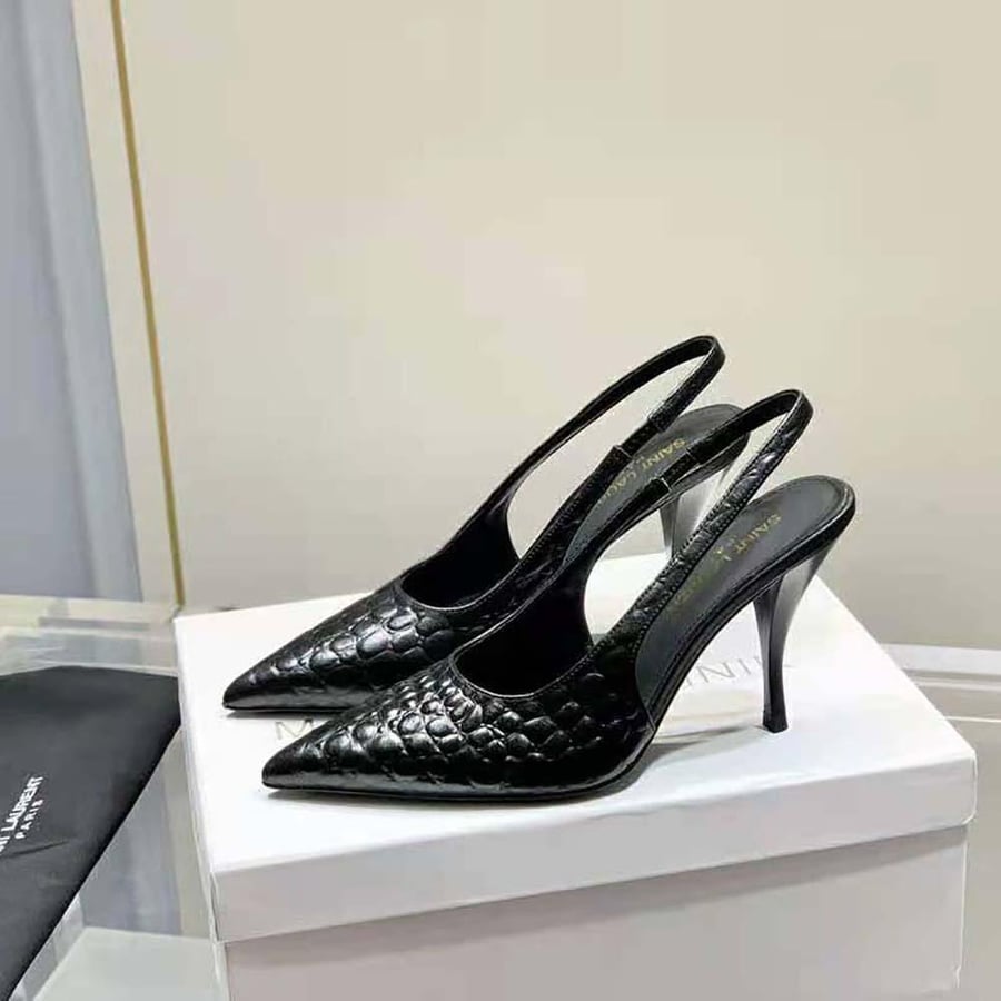 Saint Laurent Viper Slingback Pumps in Shiny Crocodile-Embossed Leather (Woman)