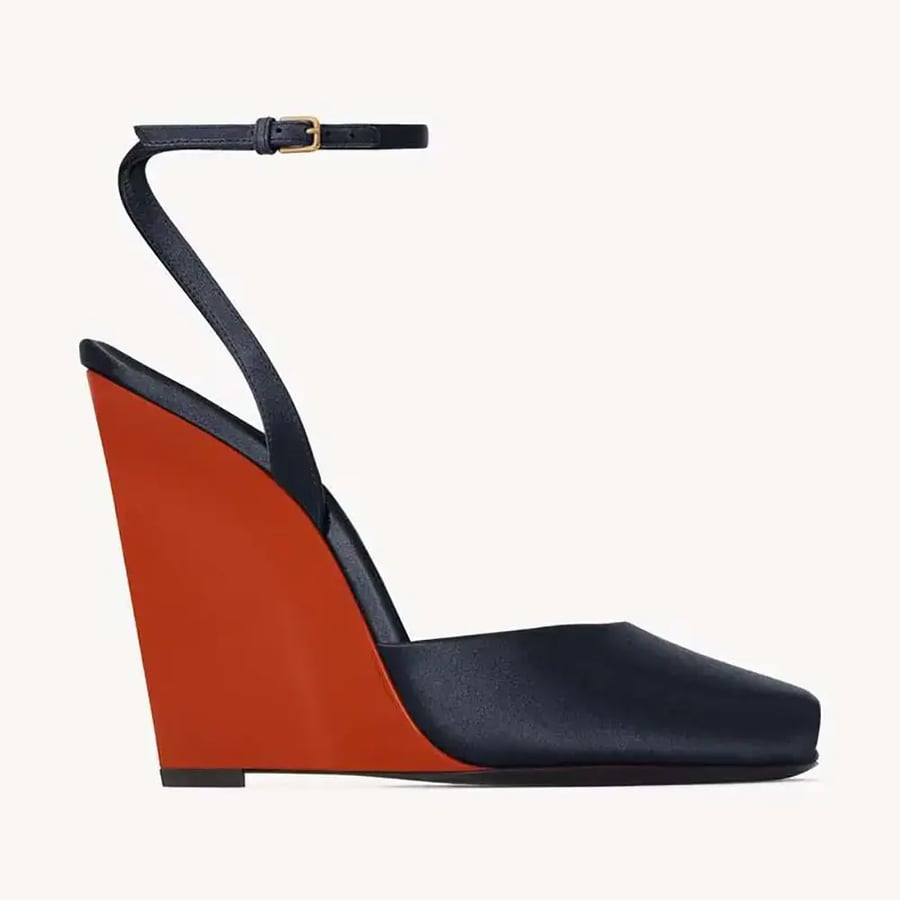Saint Laurent La Scandale Wedges in Satin Crepe – Black (Woman)