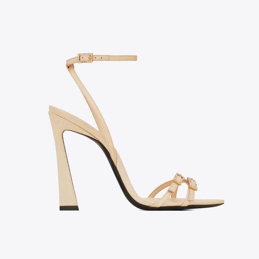 Saint Laurent Lila Sandals in Crepe Satin – Beige (Woman)