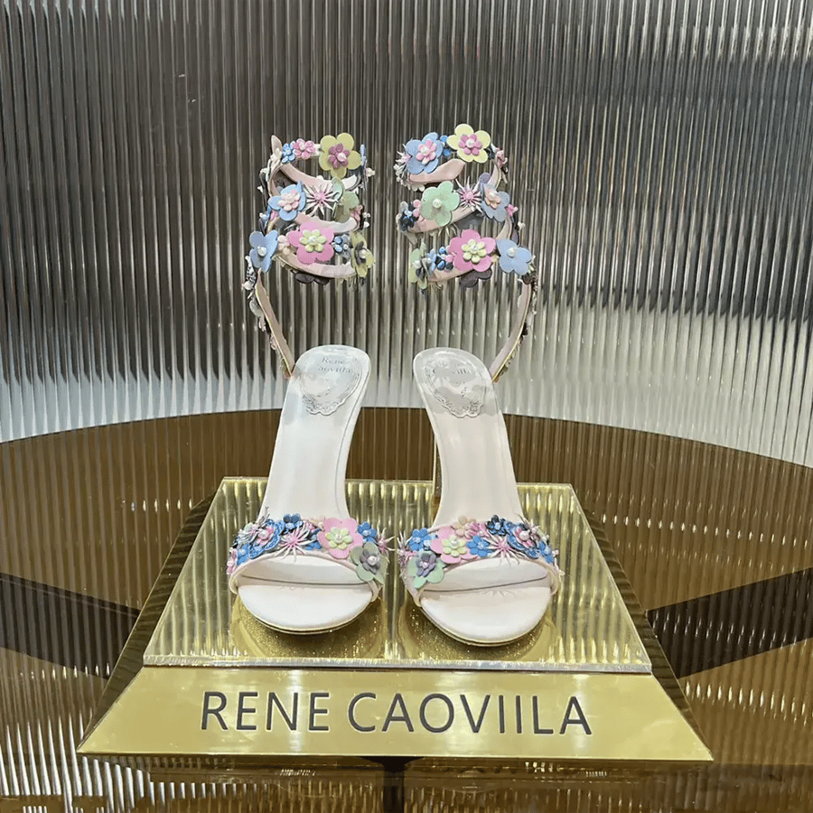 Rene Caovilla Roxanne Sandal with Multicolor Flowers 105 – C11953PI01105Y198 (Woman)