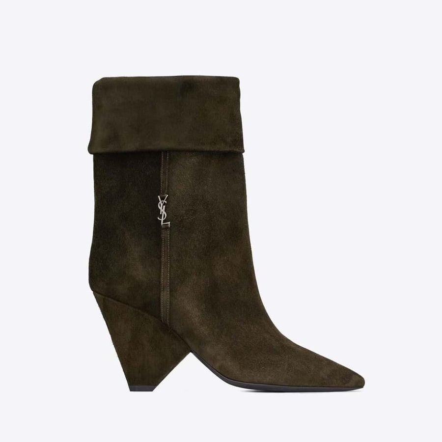 Saint Laurent Niki Booties in Suede and Silver-Tone Monogram (Woman)
