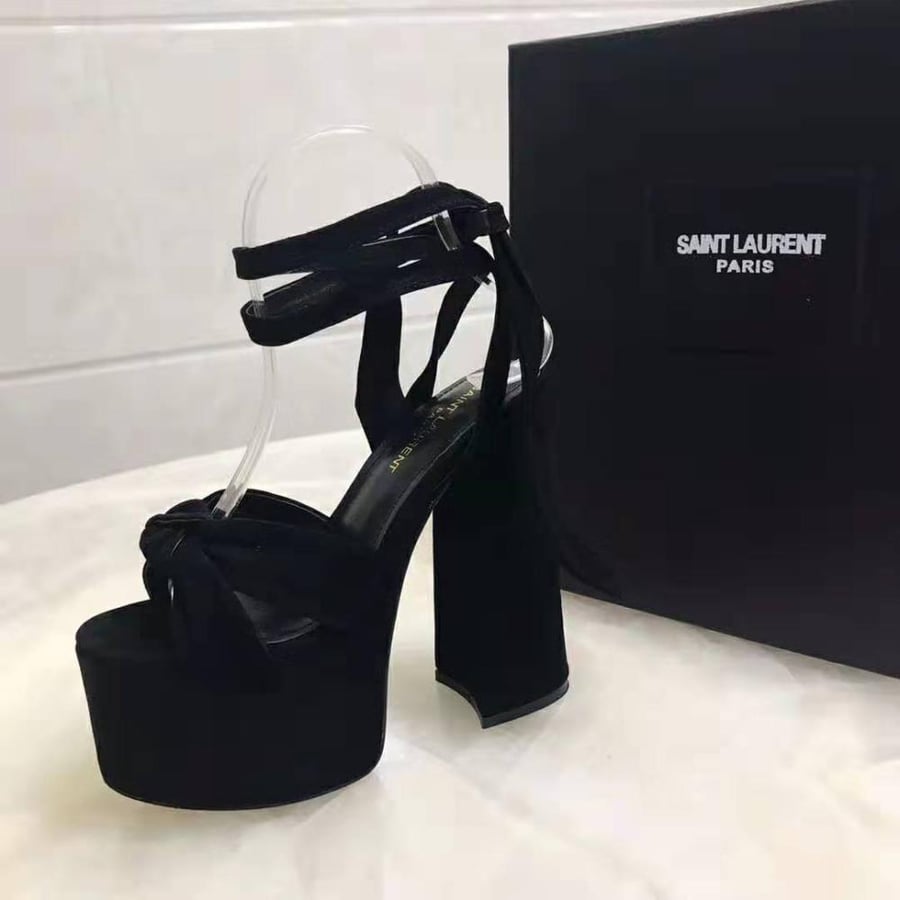 Saint Laurent Paige Platform Sandals in Suede 14.5 cm Heel (Woman)