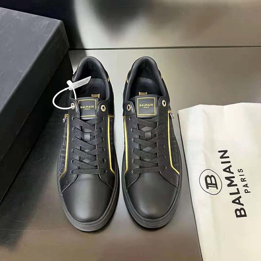 Balmain B-court Monogrammed Nylon and Leather Trainers – Black (Unisex)