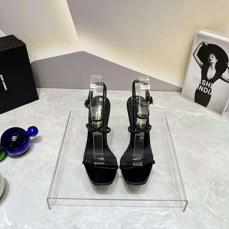 Saint Laurent Opyum Sandals in Crepe Satin and Rhinestones (Woman)