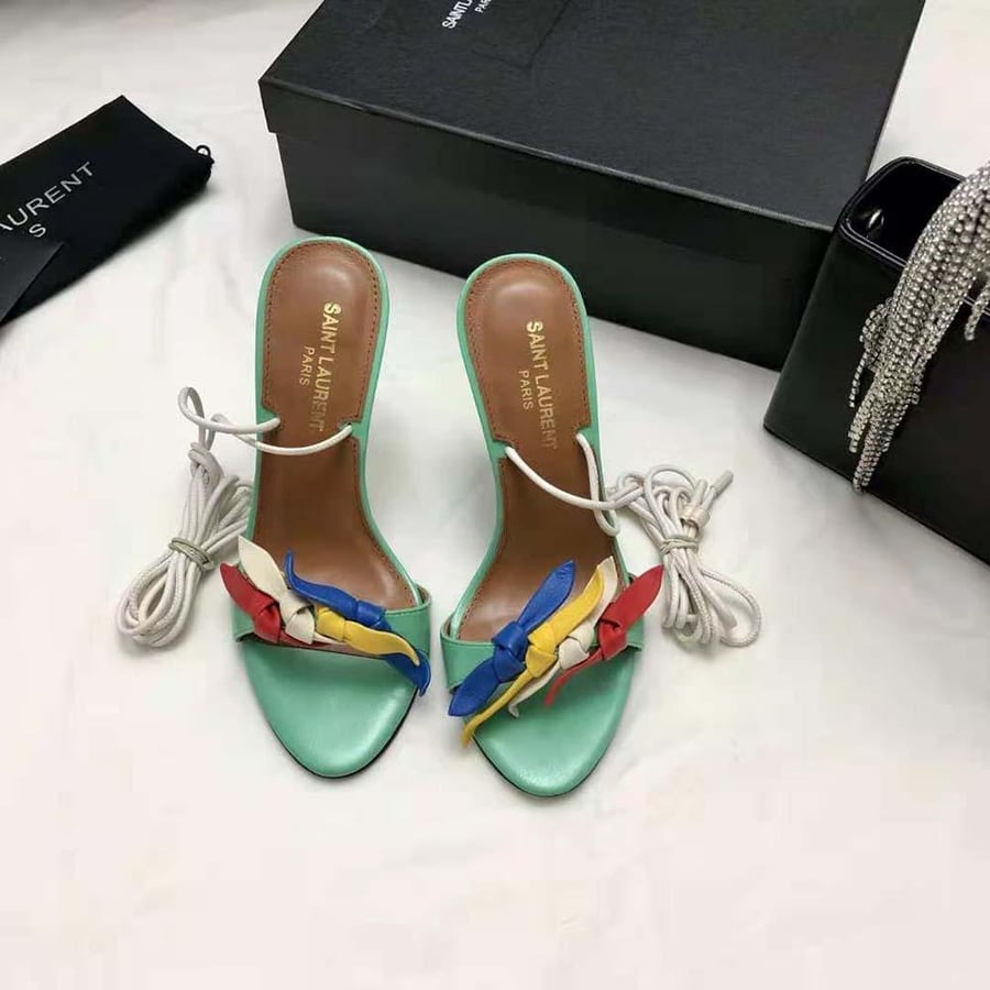 Saint Laurent Elsa Sandals in Smooth Leather – Green (Woman)