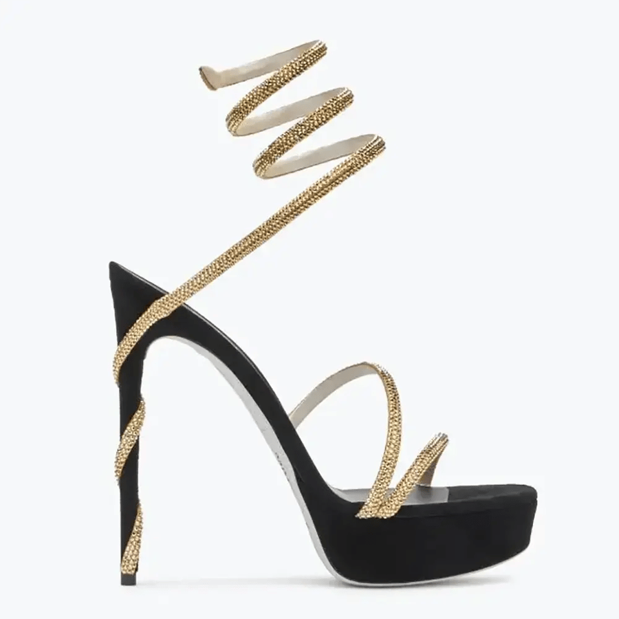 Rene Caovilla Margot Crystal Black-Gold Platform Sandal 130 – C11522130CR01V102 (Woman)