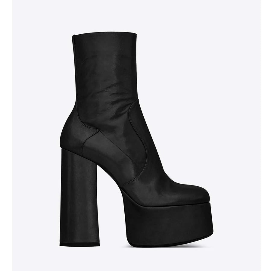 Saint Laurent Billy Platform Bootie in Leather 13cm Heel – Black (Woman)