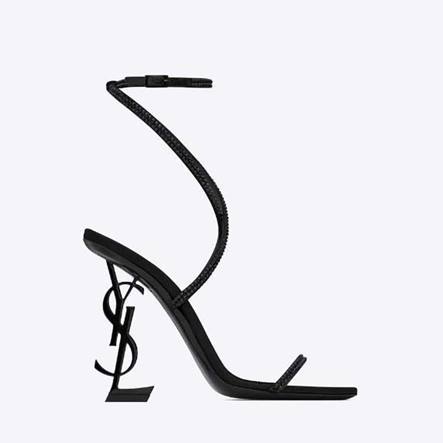 Saint Laurent Opyum Sandals in Crepe Satin and Rhinestones (Woman)