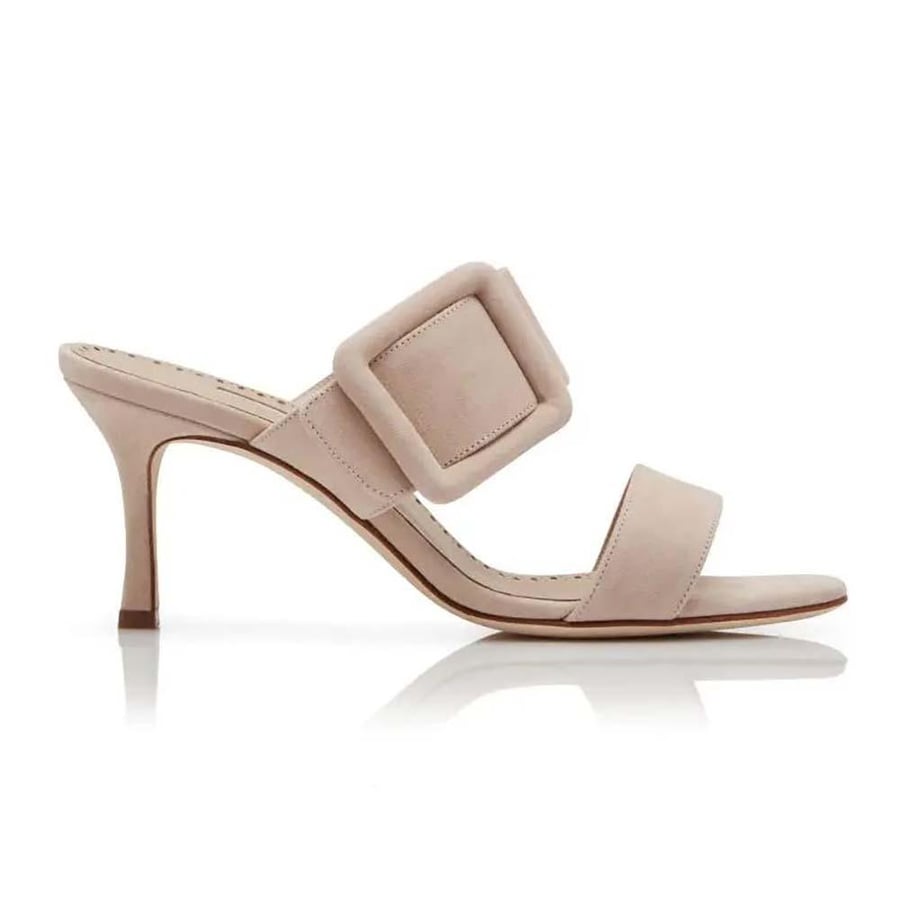 Manolo Blahnik Light Beige Suede Open Toe Mules (Woman)