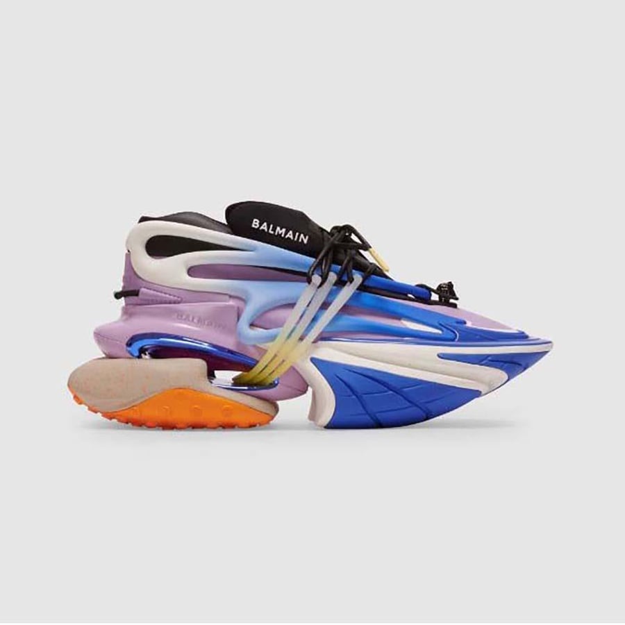 Balmain Unicorn Low-Top Trainers in Neoprene and Calfskin – Blue (Unisex)