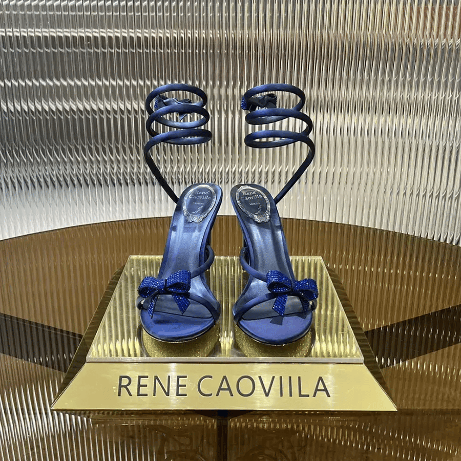 Rene Caovilla Cleo Midnight Blue Sandal with Bows 105 – C12086105R001V584 (Woman)