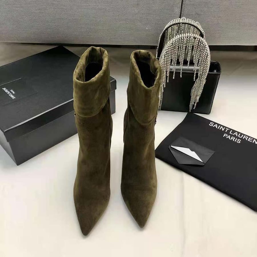 Saint Laurent Niki Booties in Suede and Silver-Tone Monogram (Woman)