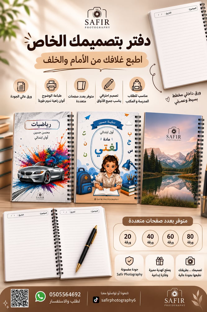 دفتر بتصميمك الخاص | طباعة الغلاف الأمامي والخلفي