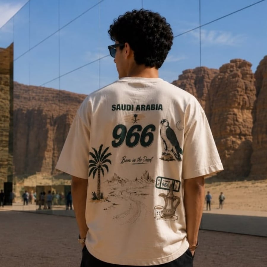 تيشيرت اليوم الوطني السعودي 96 بيج صقر ونخيل أوفرسايز