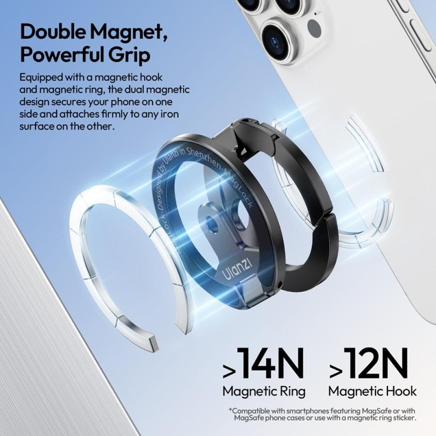 حامل هاتف مغناطيسي مزدوج Ulanzi MA02 قابل للطي مع MagSafe وبرغي 1/4 بوصة