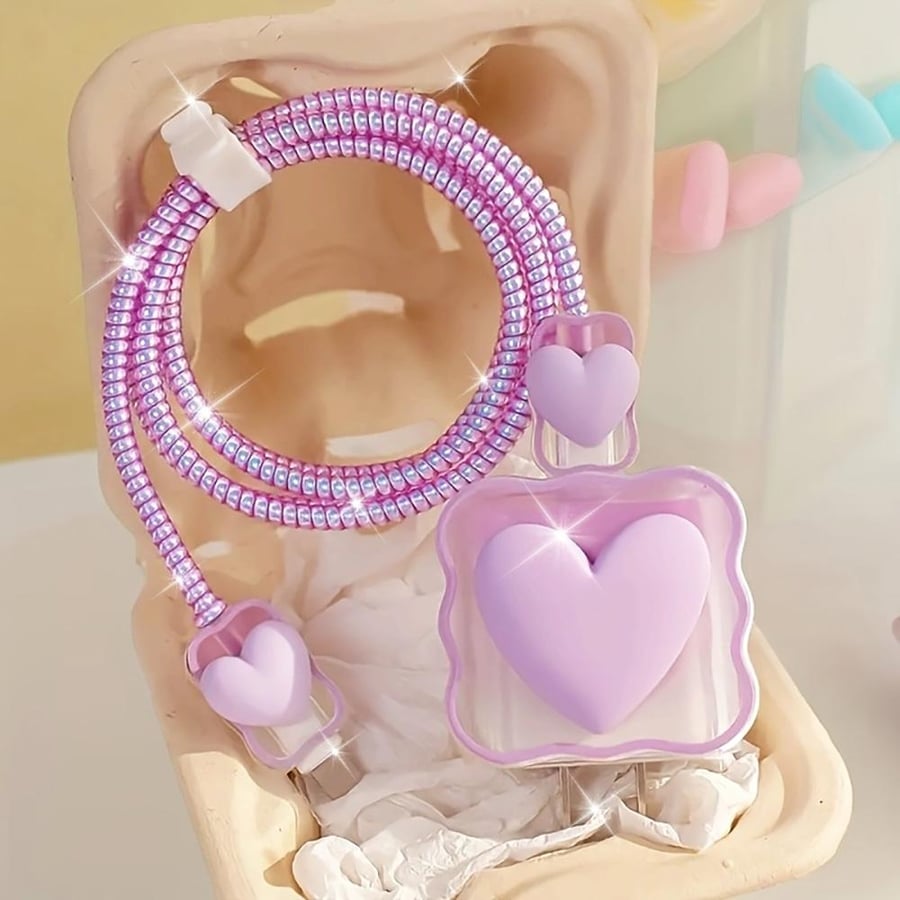 غطاء حماية للشاحن والكابل بتصميم ثلاثي الأبعاد مع منظم للكابل – 5 قطع