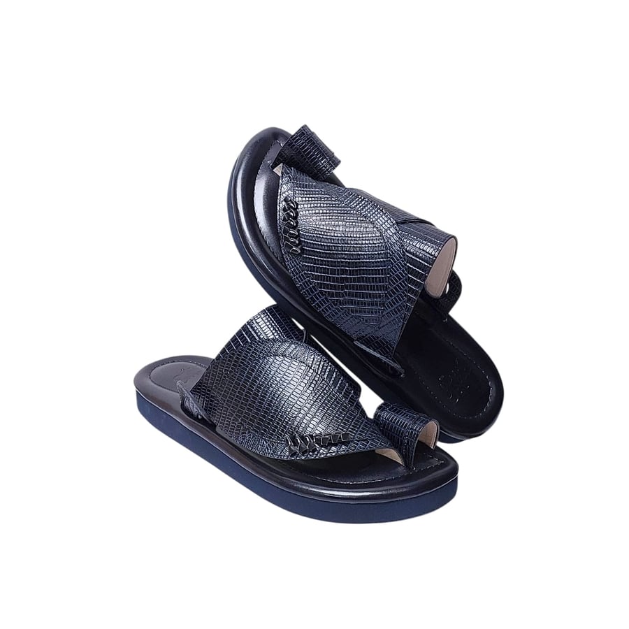 Genuine leather, lizard print, dark navy color