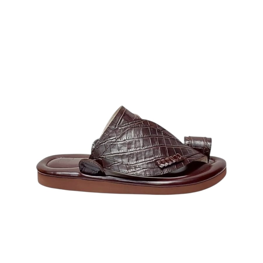 Genuine leather, crocodile print, brown color