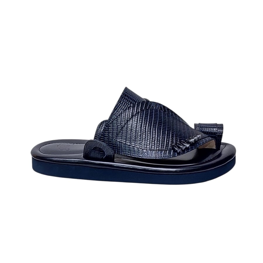 Genuine leather, lizard print, dark navy color