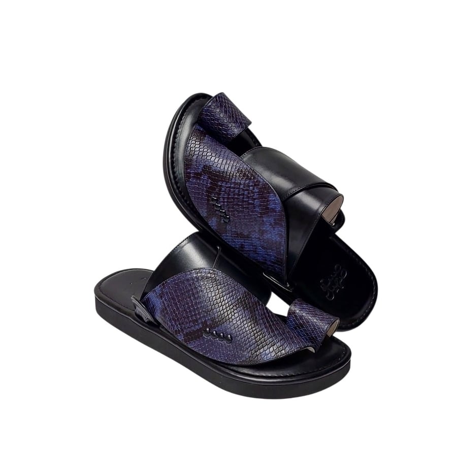 Genuine leather snake print color navy and black