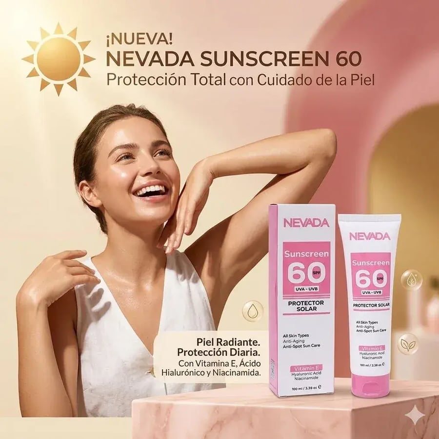 Nevada Sunscreen SPF60 with Hyaluronic Acid, Vitamin E, and Niacinamide - 100 ml