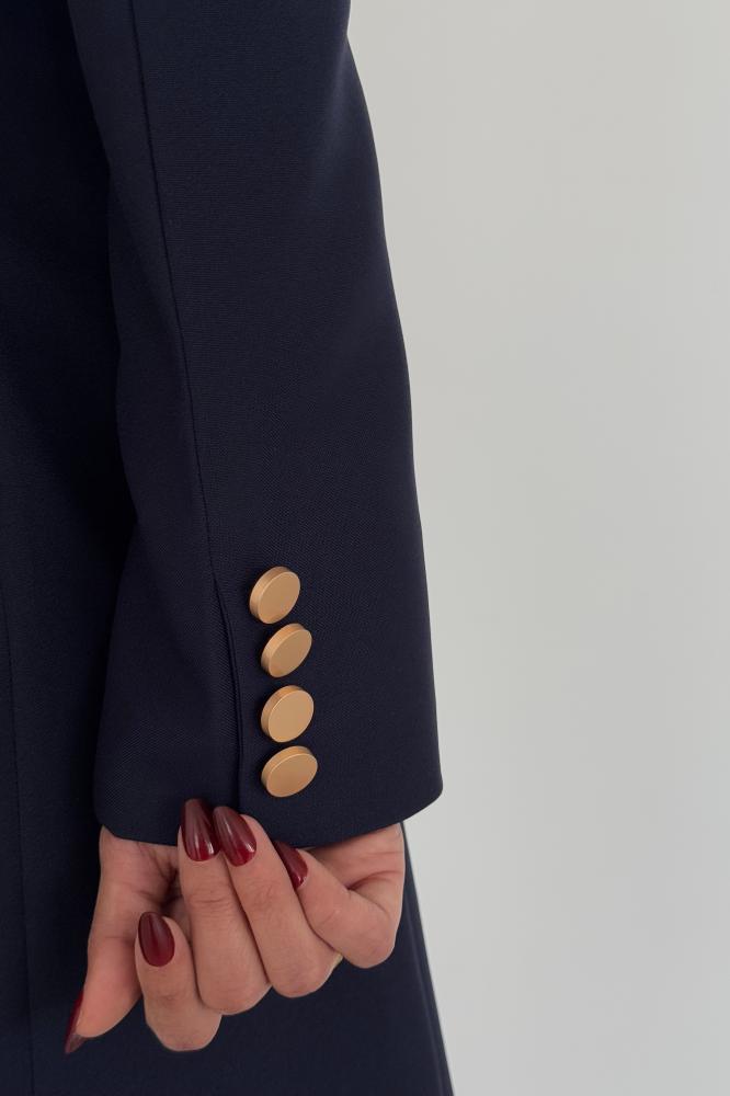 Classic navy blue blazer abaya with gold detailing