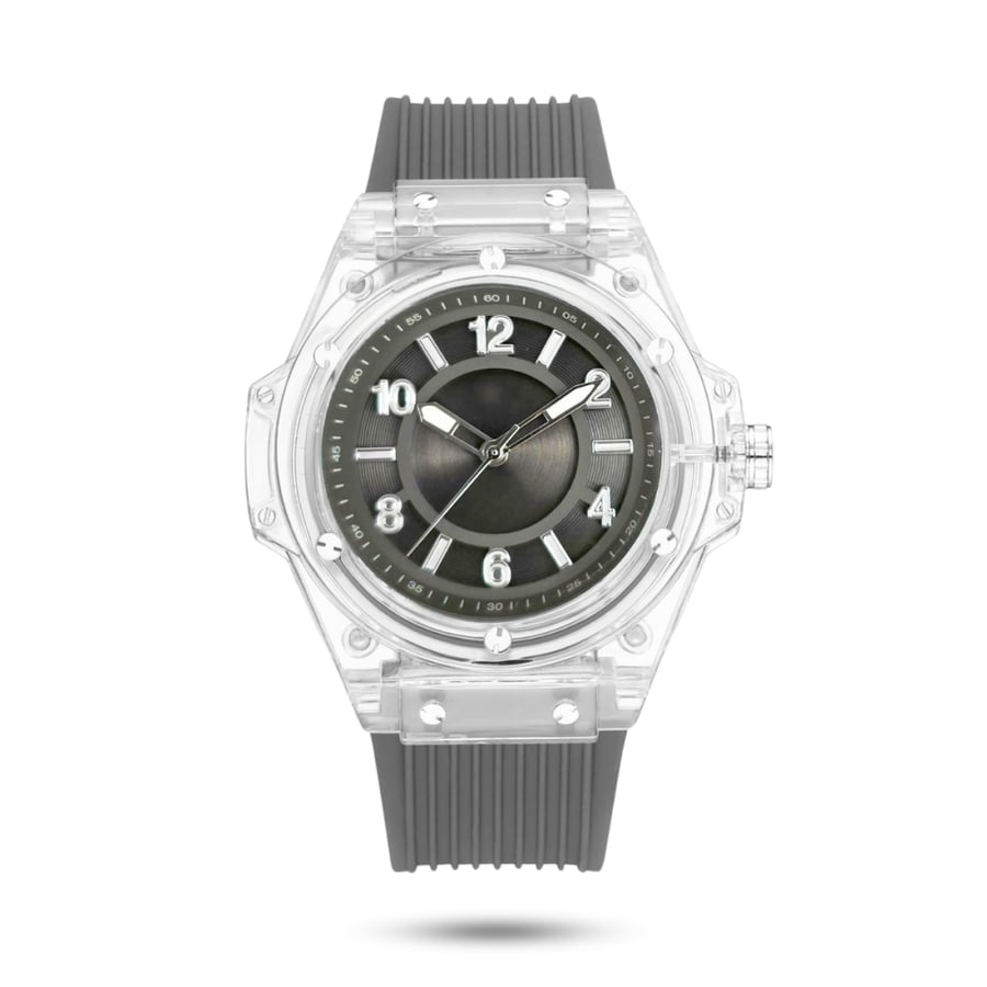 ساعة شفافة ارقام لون رصاصي SF1045