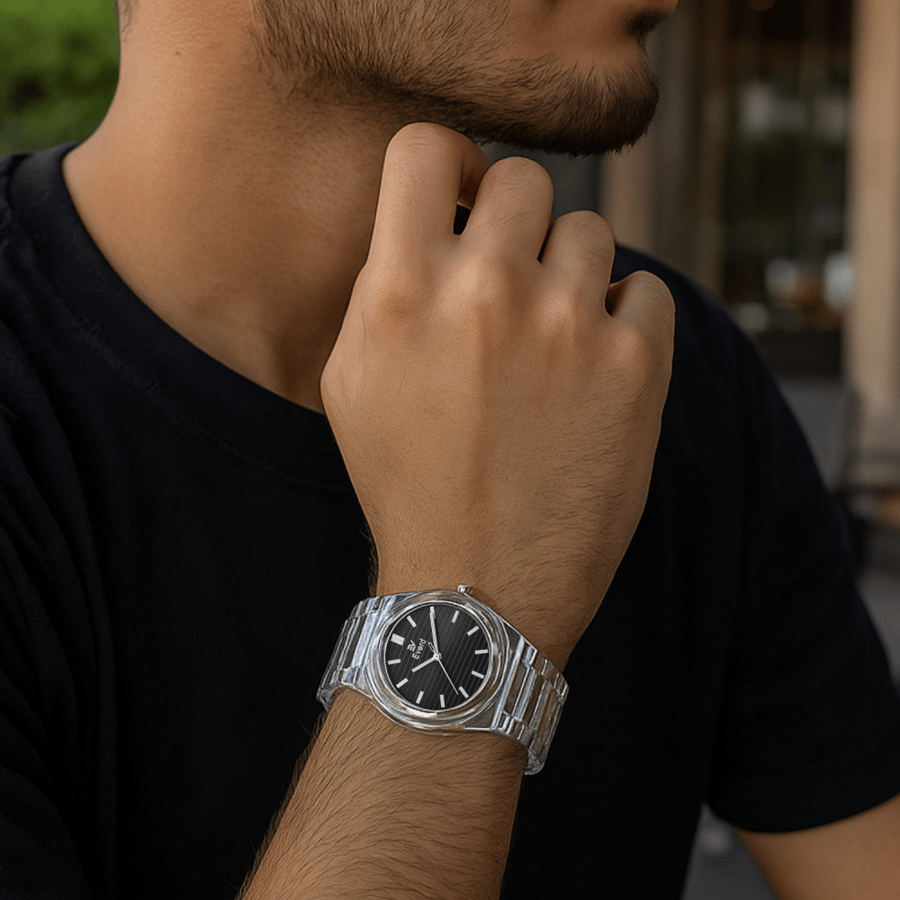 الساعة الشفافة لون اسود EM005