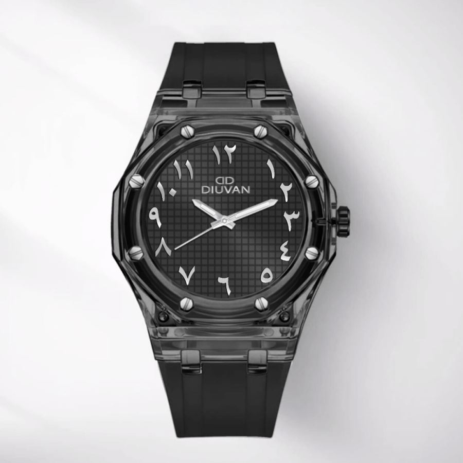 ساعة شفافة ارقام عربية اسود كامل  db-340
