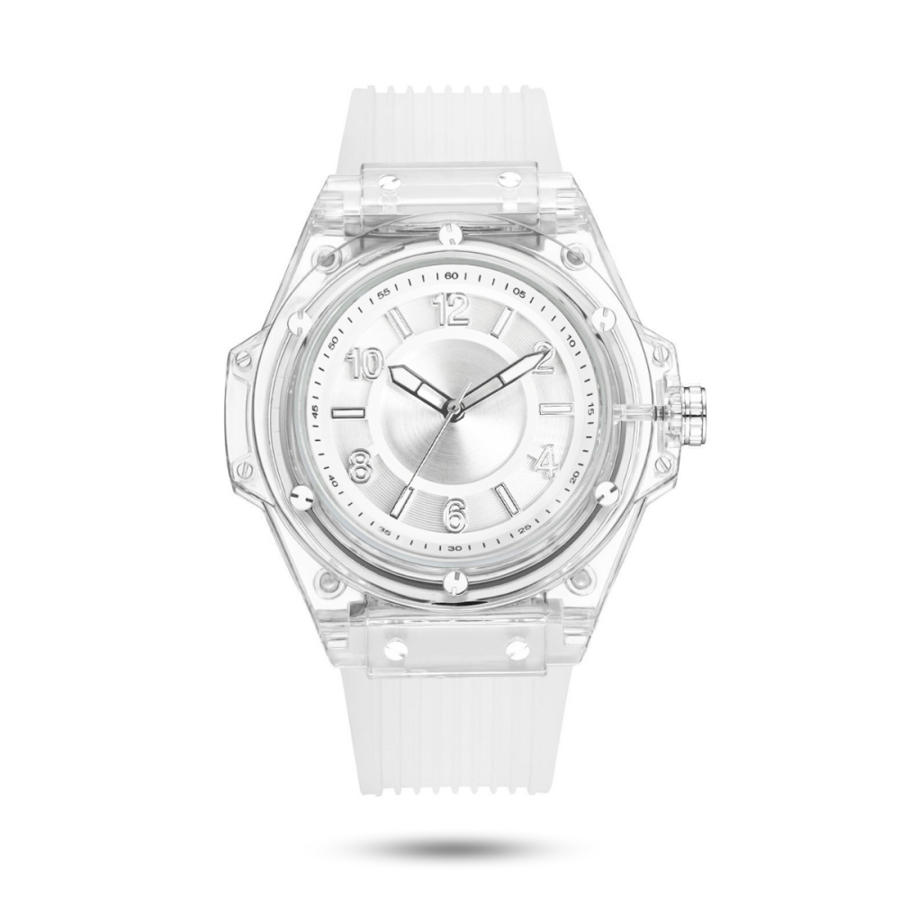 ساعة شفافة ارقام لون ابيض SF1045