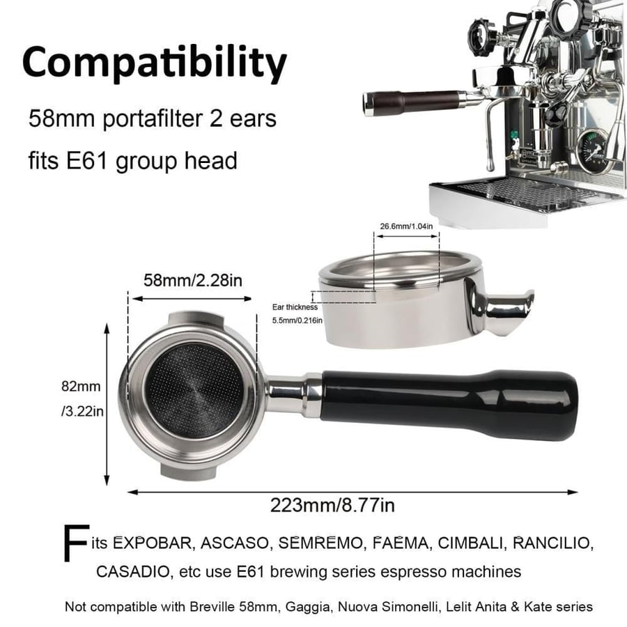 بورتافلتر أوبسيدين لمكائن قروب E61 58mm, مقبض أسود