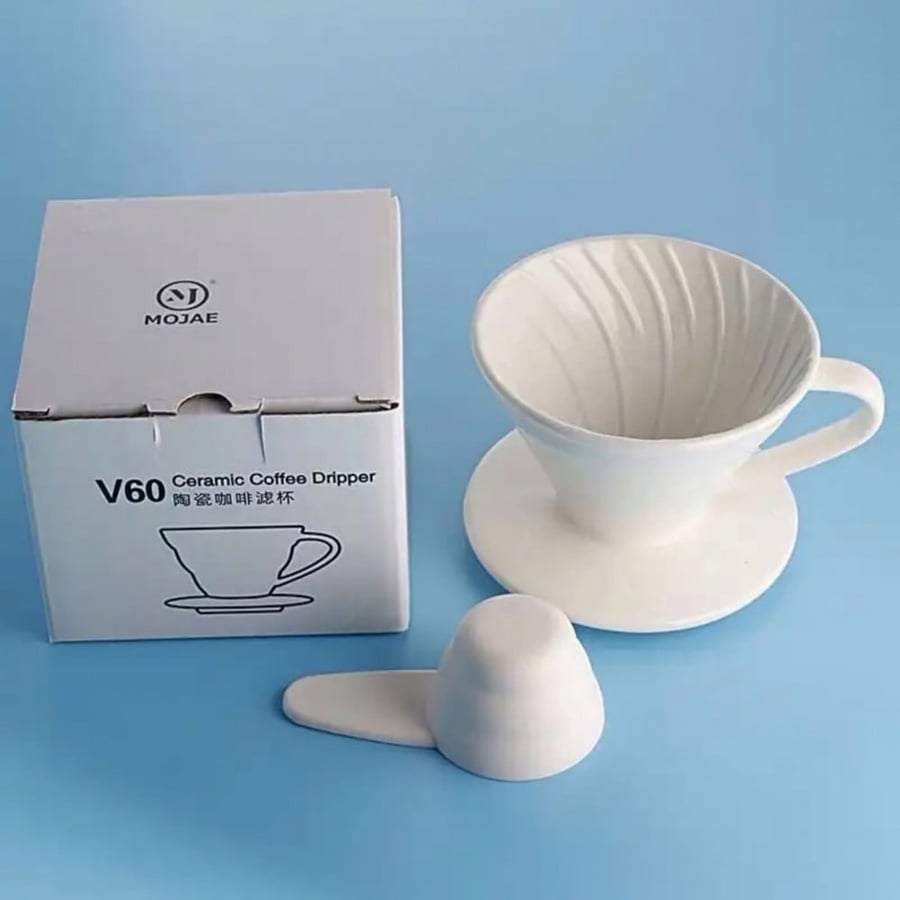 قمع ترشيح سيراميك موجي V60 مقاس 02 , أبيض
