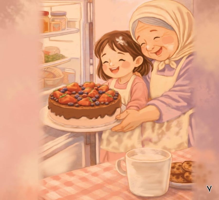 الجدة وحفيدتها تحضران خليط كعكة الشوكولاتة