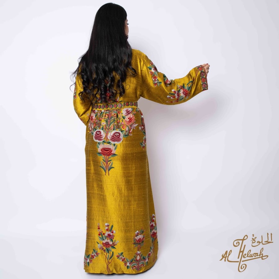 Kashmiri Hand Embroidery Silk Robe (Gold)