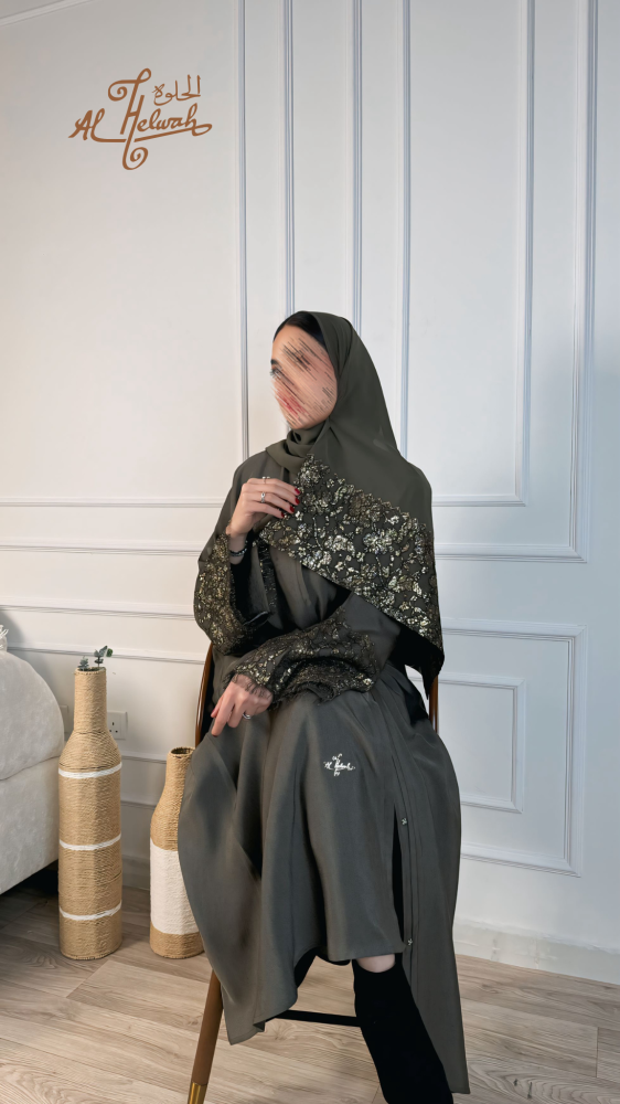 عباءة مفتوحة كريب صالونا تركيب دانتيل فرنسي