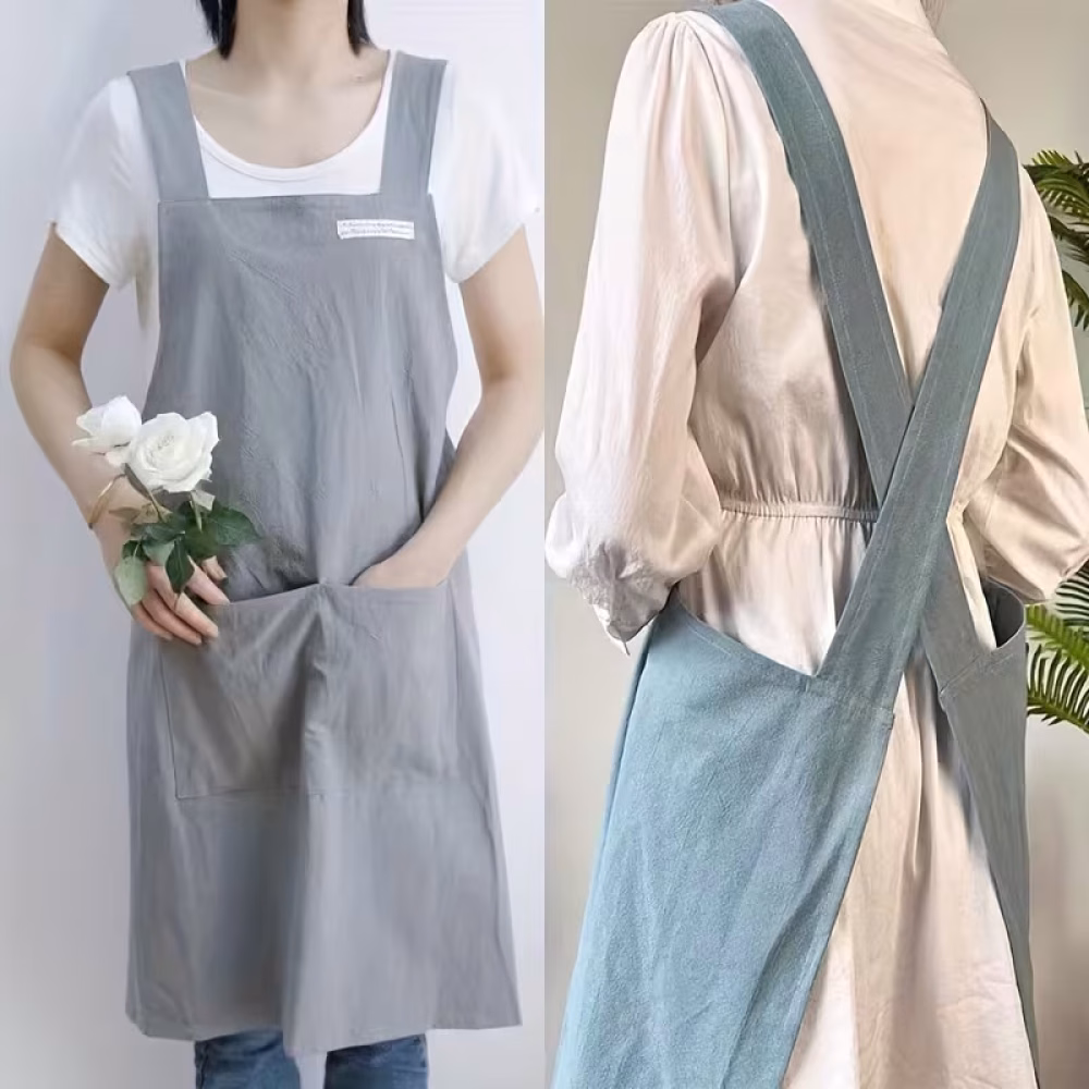 مريلة عمل وزراعة بحمالات متقاطعة من الخلف وجيب أمامي كبير – مريلة بدون رباط رقبة للجنسين للحديقة وتنسيق الزهور والطبخ – أخضر