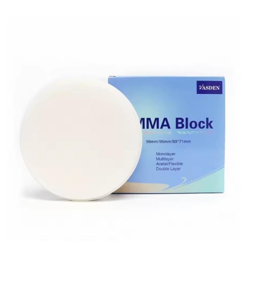 قرص PMMA أحادي الطبقة VASDEN Monolayer PMMA 98mm for Dental Lab Production of Dental Crowns Bridges Shade B1