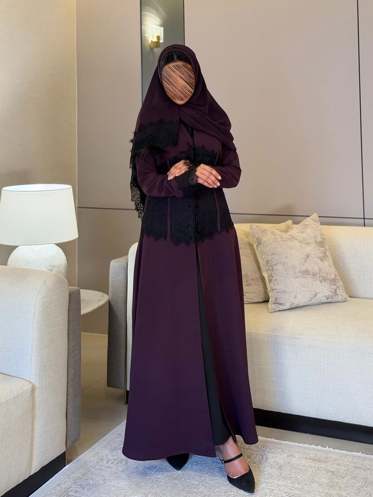 عباية كريب كوبا بنفسجي مع دانتيل فرنسي