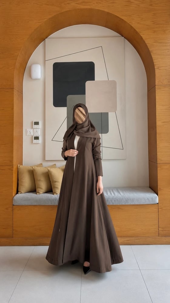 عباية حرير مغسول بني فاتح