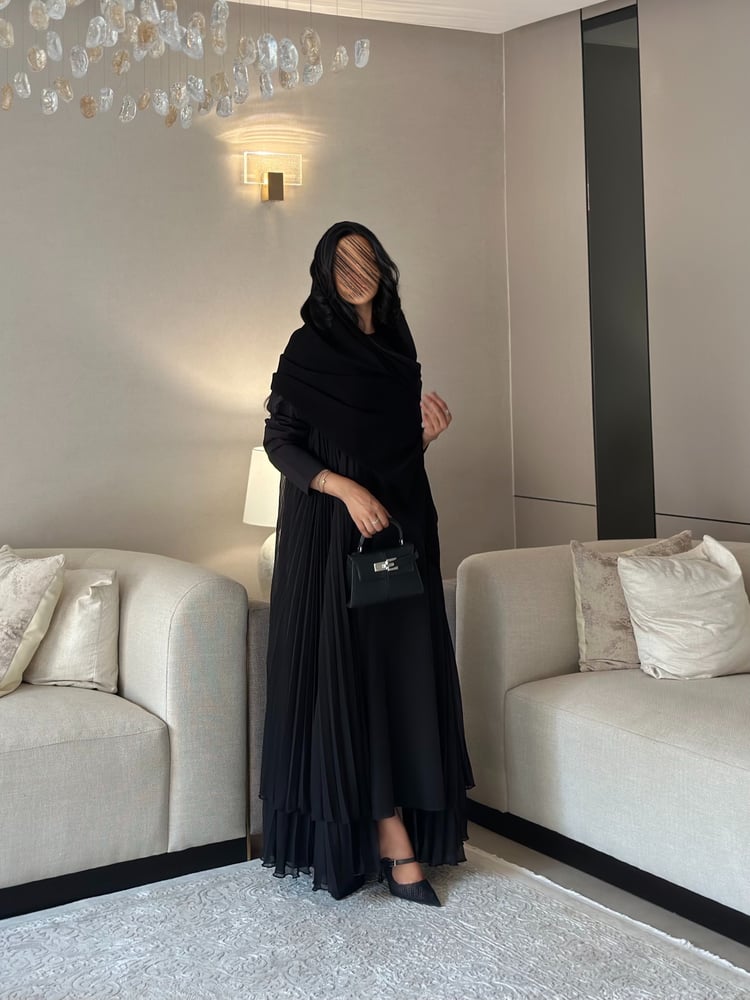 ‎ شيفون كوري مكسر أسود طبقتين دبل كلوش  ‏‎‏‎‏‎عباية