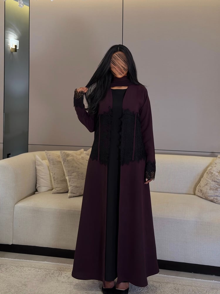 عباية كريب كوبا بنفسجي مع دانتيل فرنسي
