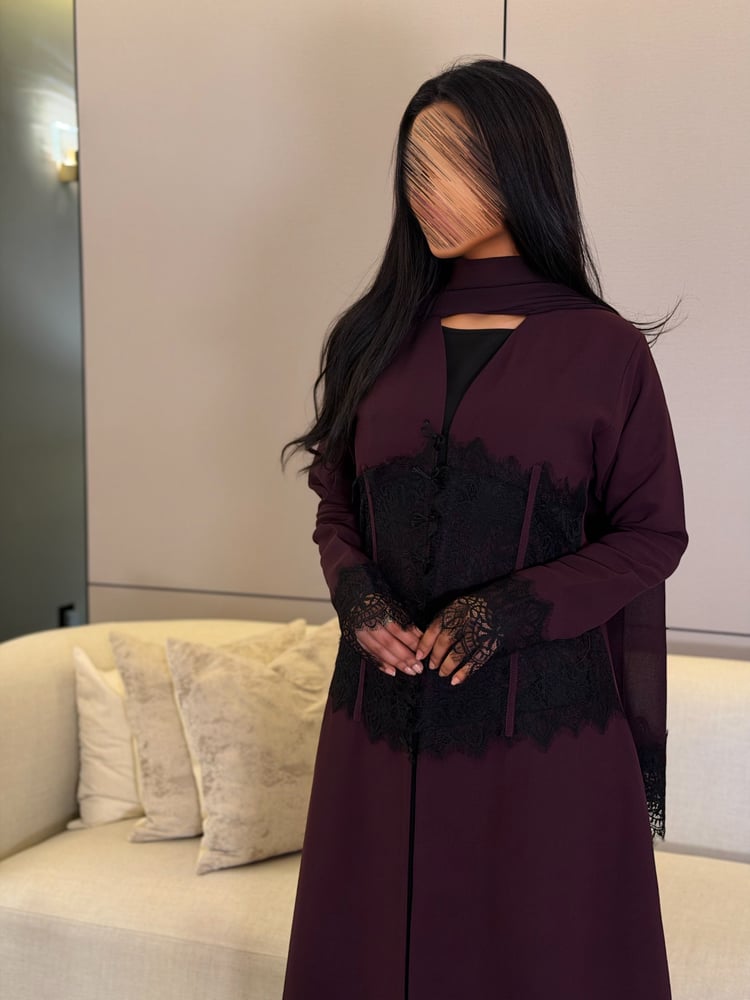 عباية كريب كوبا بنفسجي مع دانتيل فرنسي